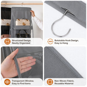 Hanging Handbag Organizer for Closet With 6 Large Compartments & Hanger