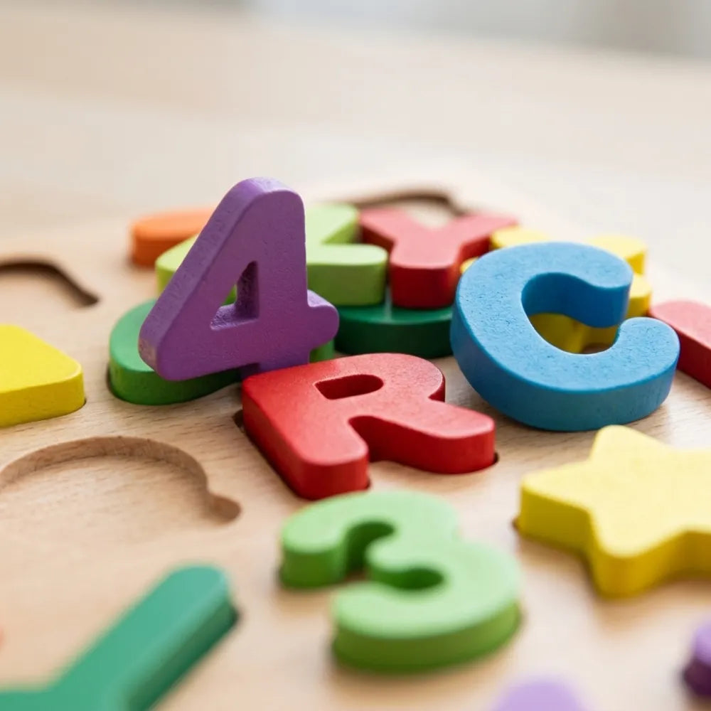 Wooden ABCD & Numbers Puzzle Board for Kids | 3D Alphabet & Counting Learning Toy | Preschool Educational Puzzle for Toddlers 3–5 Years