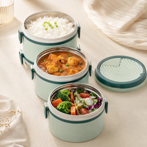 3-Layer Round Lunch Box | Leakproof Plastic Tiffin Box for Kids & Adults | Food Storage Container for School, Office & Travel
