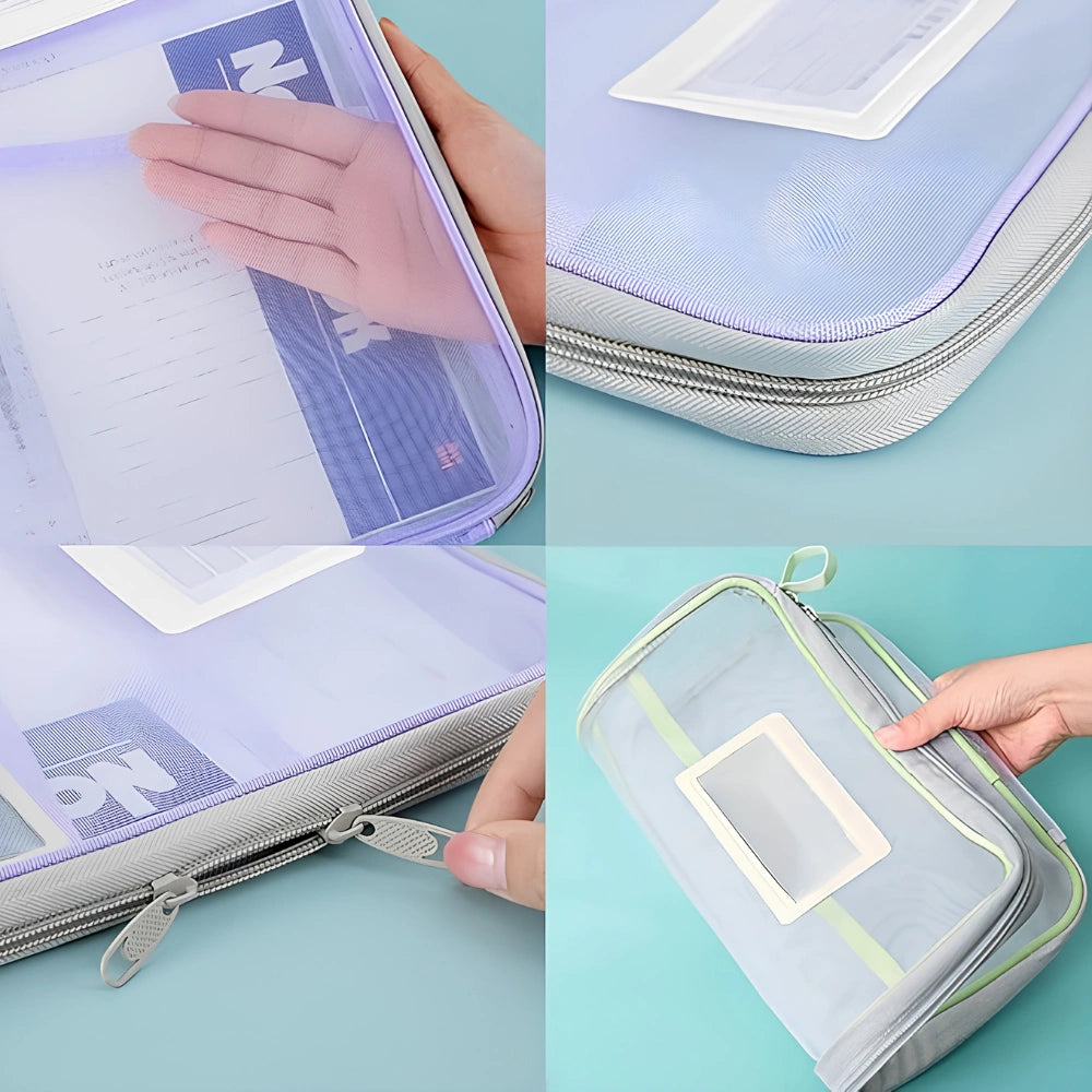 A4 Mesh Zipper Document Pouch – Transparent File Organizer Bag with 1 pcs