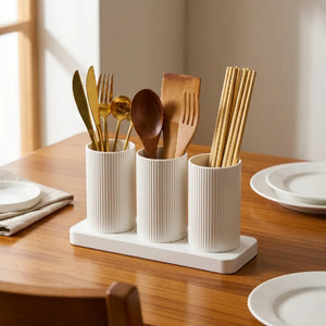 3-Grid ABS Self-Draining Cutlery Holder Stand | Spoon, Fork, Knife & Chopstick Organizer | Kitchen Tableware Storage Box