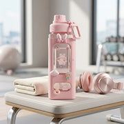 Kawaii Cute Plastic Water Bottle with Straw & Stickers | Leakproof Large Capacity Square Drinking Bottle