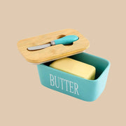 Ceramic Butter Dish With Lid & Knife – Airtight Butter Keeper Container with Silicone Seal for Countertop & Refrigerator
