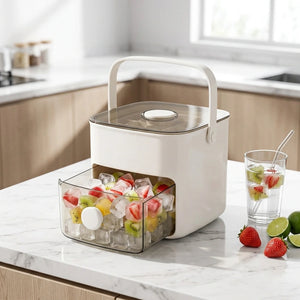 Double Layer Ice Cube Maker with Storage Box, BPA-Free Plastic, Push-Button Release, Transparent Drawer, Carry Handle