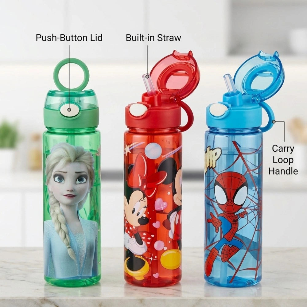 750ml Cartoon Kids Water Bottle | Leakproof Plastic Sipper Bottle for School, Travel & Outdoor | BPA-Free Drinking Bottle with Easy Carry Design