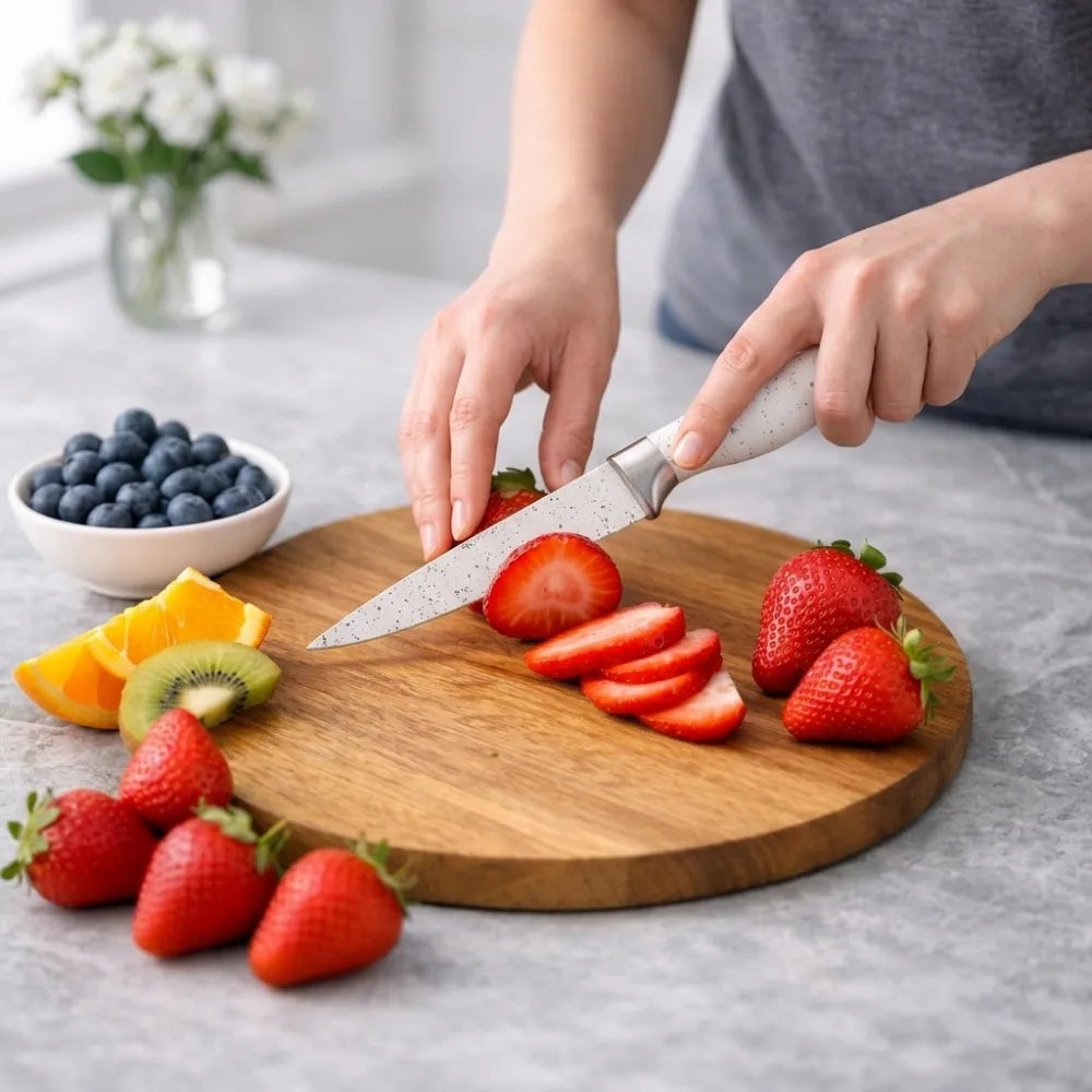 8-Inch High Carbon Stainless Steel Chef Knife | Speckled Non-Stick Coating | Sharp Kitchen Knife with Ergonomic Handle