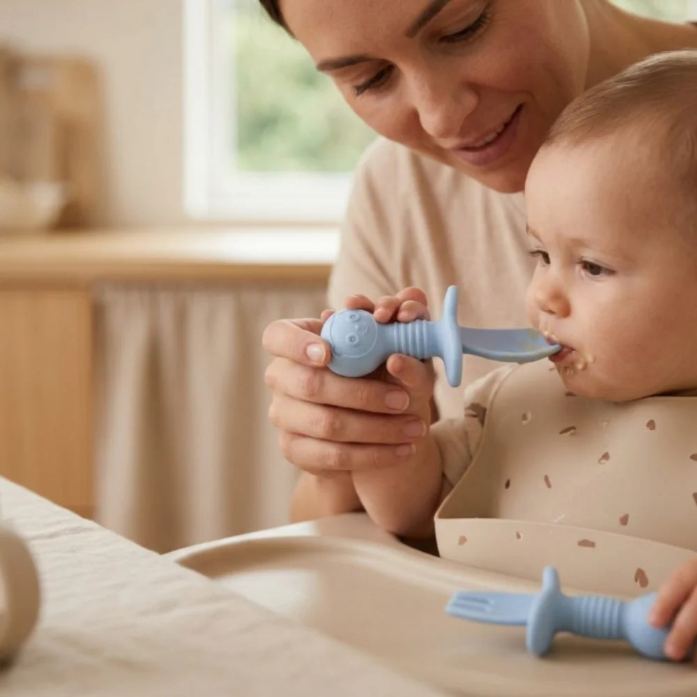 Silicone Baby Spoon & Fork Set | Soft Tip Self-Feeding Utensils for Babies & Toddlers