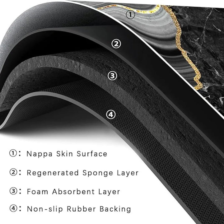 2-Piece Luxury Black & Gold Marble Kitchen Mat Set – Non-Slip Anti-Fatigue Washable Runner Rugs for Kitchen & Hallway