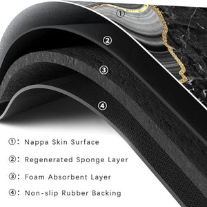 2-Piece Luxury Black & Gold Marble Kitchen Mat Set – Non-Slip Anti-Fatigue Washable Runner Rugs for Kitchen & Hallway
