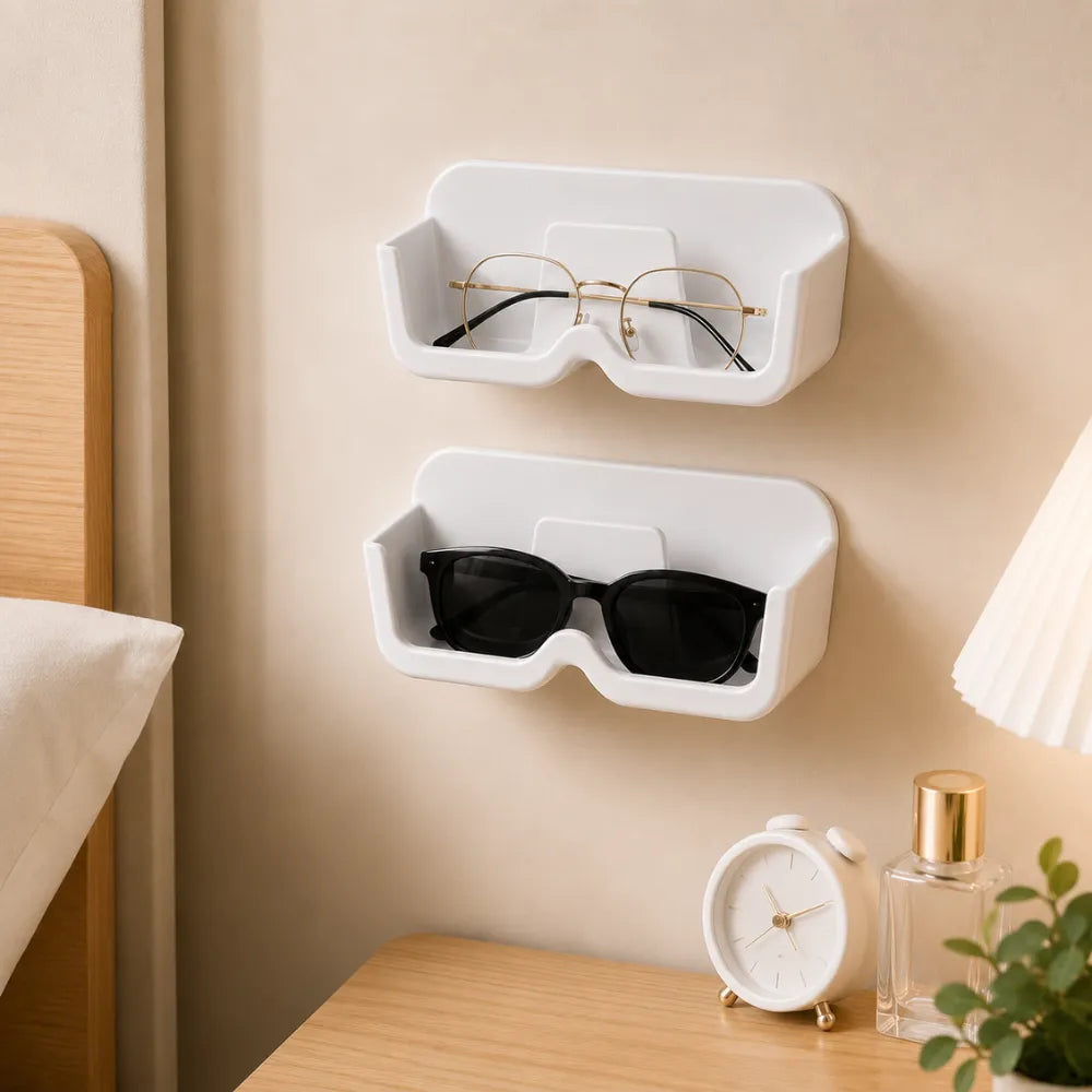 Wall-Mounted Glasses Holder & Sunglasses Organizer | No-Drill Self-Adhesive Eyewear Storage Box | Plastic Specs Display Case