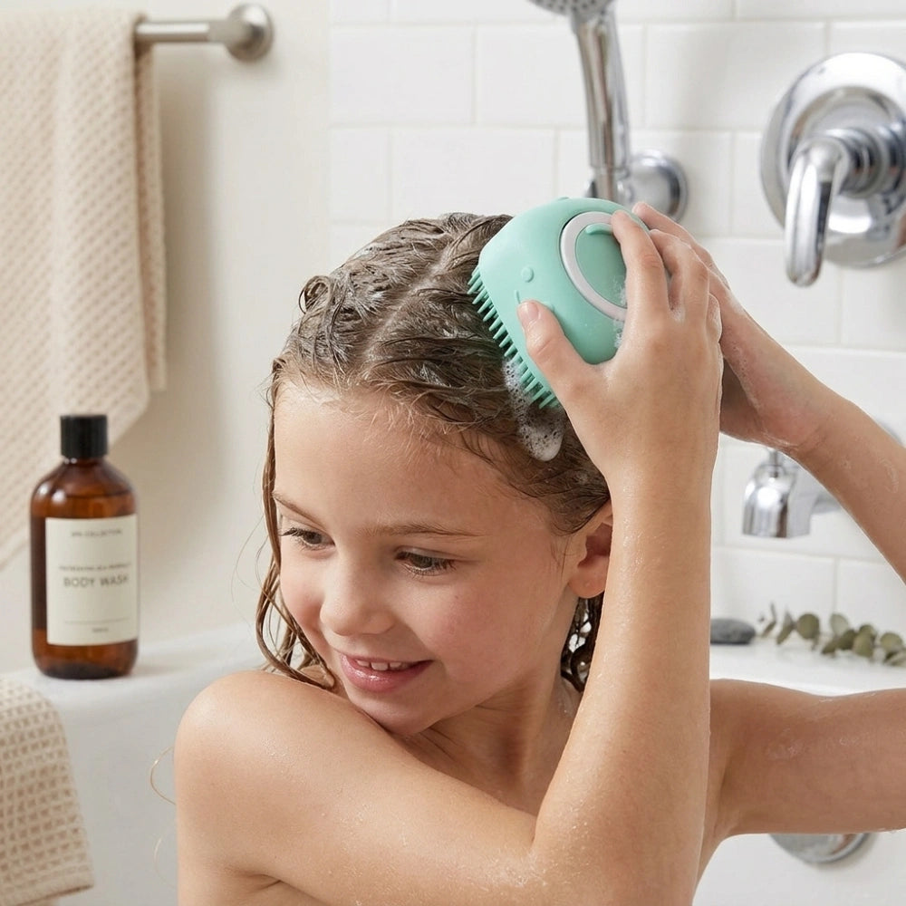 Silicone Body Scrubber with Soap Dispenser – Soft Exfoliating Bath Brush for Babies, Kids, Men, Women & Pets