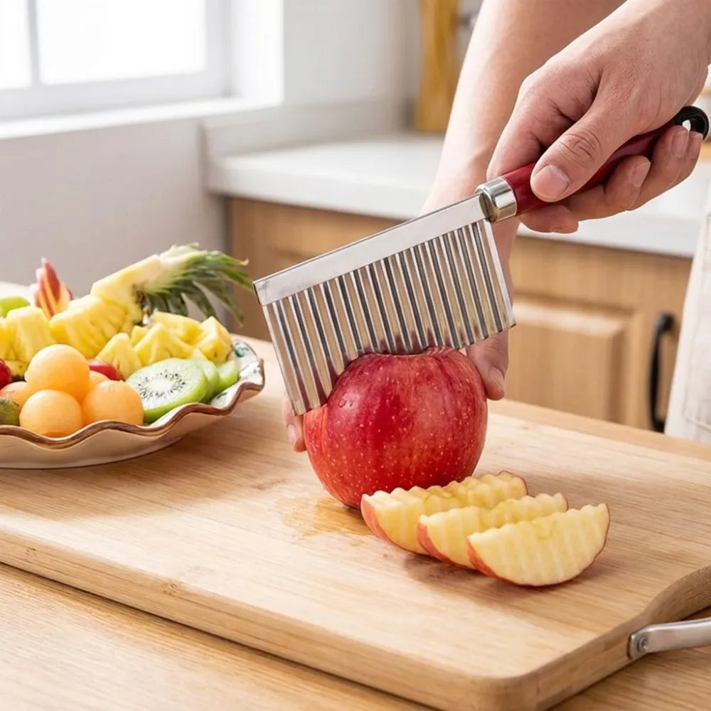 Stainless Steel Crinkle Potato Cutter | Wavy Vegetable Slicer Knife for French Fries, Chips & Garnishing