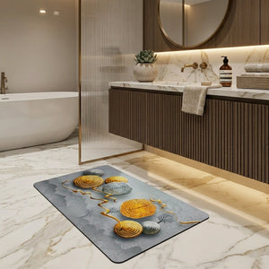 Zen Stone Wood Slice Bath Mat | Non Slip Absorbent Bathroom Rug Modern Spa Floor Mat