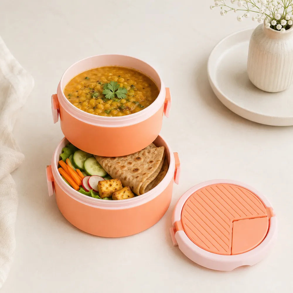 2-Layer Portable Lunch Box | Large Plastic Bento Box | Reusable Food Storage Container for Office, School & Travel