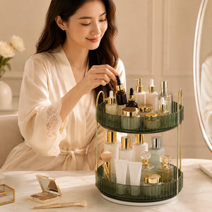 2-Tier 360° Rotating Makeup Organizer | Cosmetic, Skincare & Perfume Storage Holder | Bathroom Vanity & Dressing Table Organizer