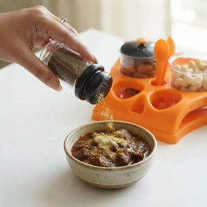 4PCS Multipurpose Pickle, Salt & Pepper Jar Set with Tray & 2 Spoons | Plastic Spice, Dry Fruit & Mukhwas Organizer for Dining Table