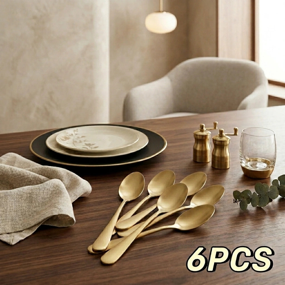 6-Piece Gold Stainless Steel Dessert Spoon Set – Mini Coffee, Tea & Ice Cream Spoons | Mirror Finish, Reusable & Dishwasher Safe (6 pcs)