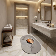 Abstract Sunset Mountain Oval Bath Mat | Soft Quick Dry Anti-Slip Absorbent Floor Rug for Bathroom Entrance & Bedroom