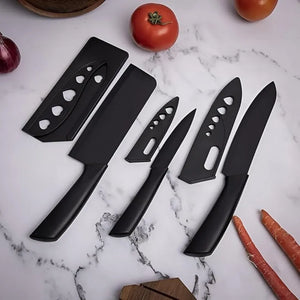 3-Piece Black Kitchen Knife Set | Santoku, Cleaver & Paring Knives with Blade Guards | Non-Stick Stainless Steel Kitchen Knife Set