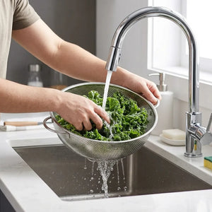 Stainless Steel Kitchen Strainer with Handle | Mesh Colander for Washing Rice, Vegetables, Fruits & Pasta