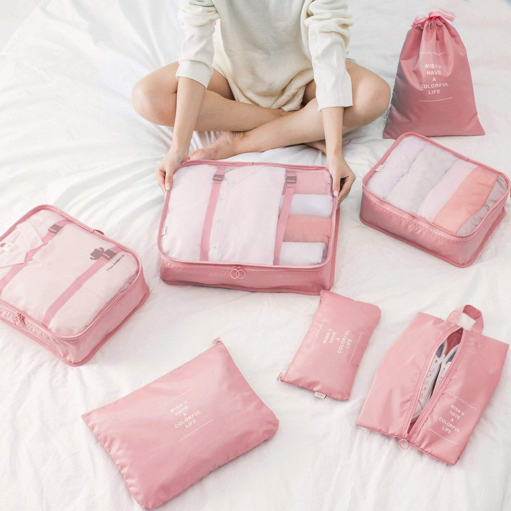7 in 1 Travel Organizer Set | Packing Cubes, Laundry, Shoe & Cosmetic Bags for Suitcase & Luggage Packing (Multicolor)