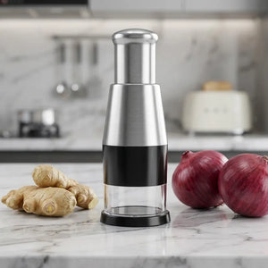 Manual Press Garlic Chopper | Stainless Steel Mini Food Chopper & Garlic Mincer | Compact Hand Press Vegetable Dicer