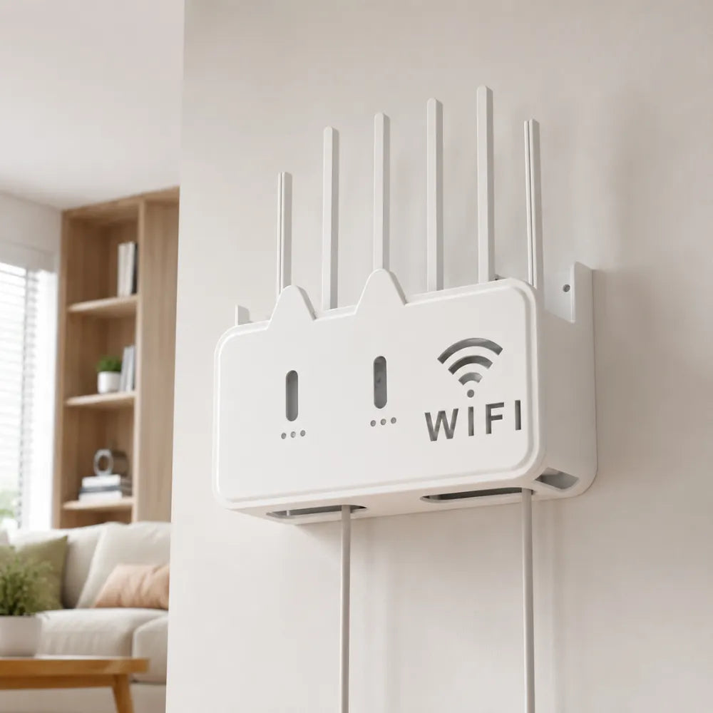 Self-Adhesive WiFi Router Storage Box, Wall Mount Router Holder, Router & Setup Box Storage Shelf with Cable Management, Floating WiFi Stand for Wall, Home & Office