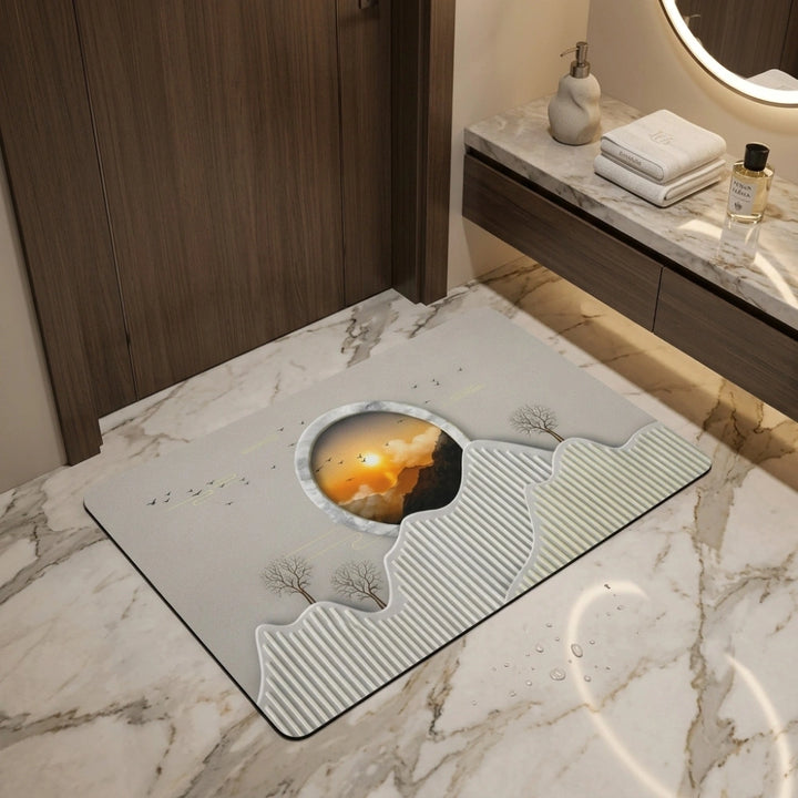 Luxury Abstract Landscape Bathroom Mat | Anti-Slip Soft Floor Rug | Modern Absorbent Entrance & Bathroom Door Mat