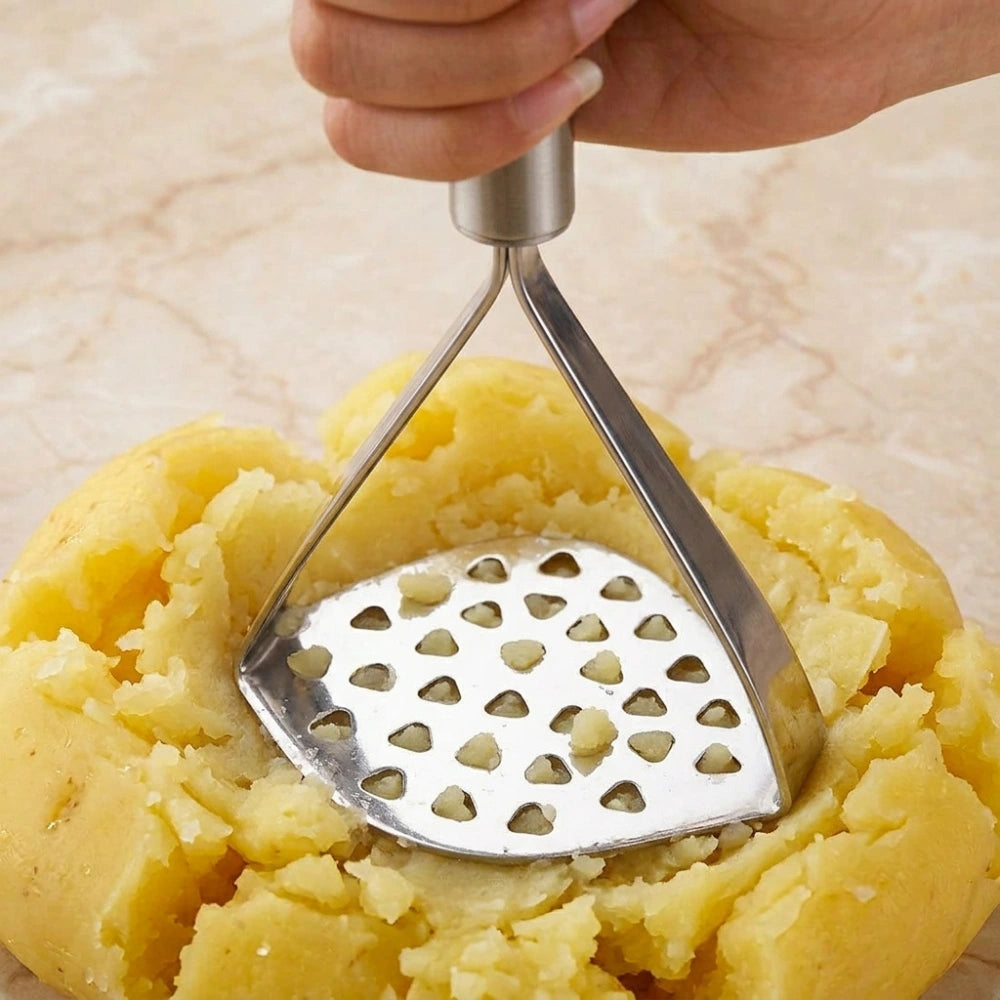 Stainless Steel Potato Masher | Heavy Duty Triangle Vegetable & Fruit Masher with Ergonomic Handle | Manual Kitchen Tool for Potatoes, Avocado, Sweet Potato & Baby Food