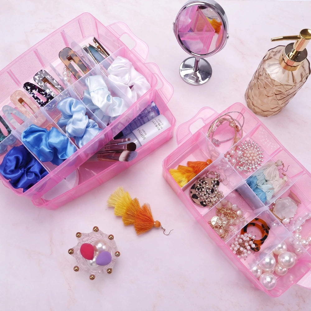 3 Layer Transparent Jewelry Storage Box with 18 Grids | Portable Makeup & Earring Organizer Case with Removable Dividers