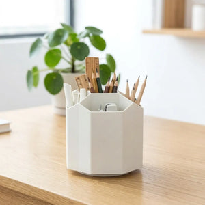 360° Rotating Desk Organizer | 5-Compartment Pen & Pencil Holder | Plastic Stationery Storage for Office, Study & Home