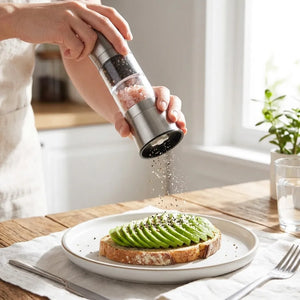 2-in-1 Double Head Stainless Steel Salt & Pepper Grinder | Adjustable Coarseness Glass Spice Mill for Salt, Black Pepper & Seasonings