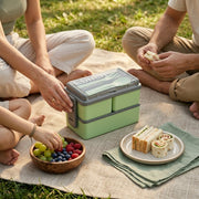 Double Layer Lunch Box with 3 Compartments, Spoon & Fork | BPA-Free Leakproof Bento Box