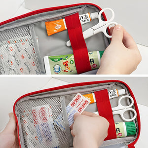 Emergency First Aid Kit Pouch with Handle | Multi-Layer Fabric Medicine Organizer Bag for Travel, Home, Car