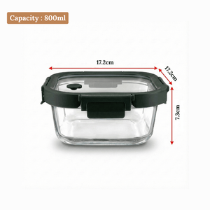 800ml Premium Square Borosilicate Glass Container | Vented Glass Lid Fresh-Air Circulation