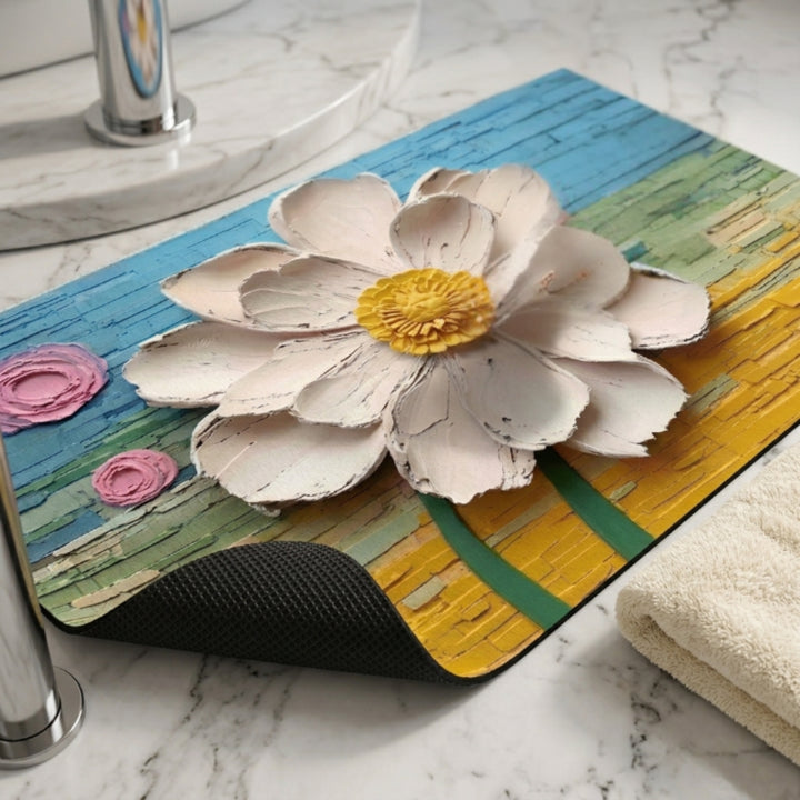 3D Floral Anti-Slip Door Mat | Soft Absorbent Washable Floor Rug for Bathroom, Bedroom & Entrance