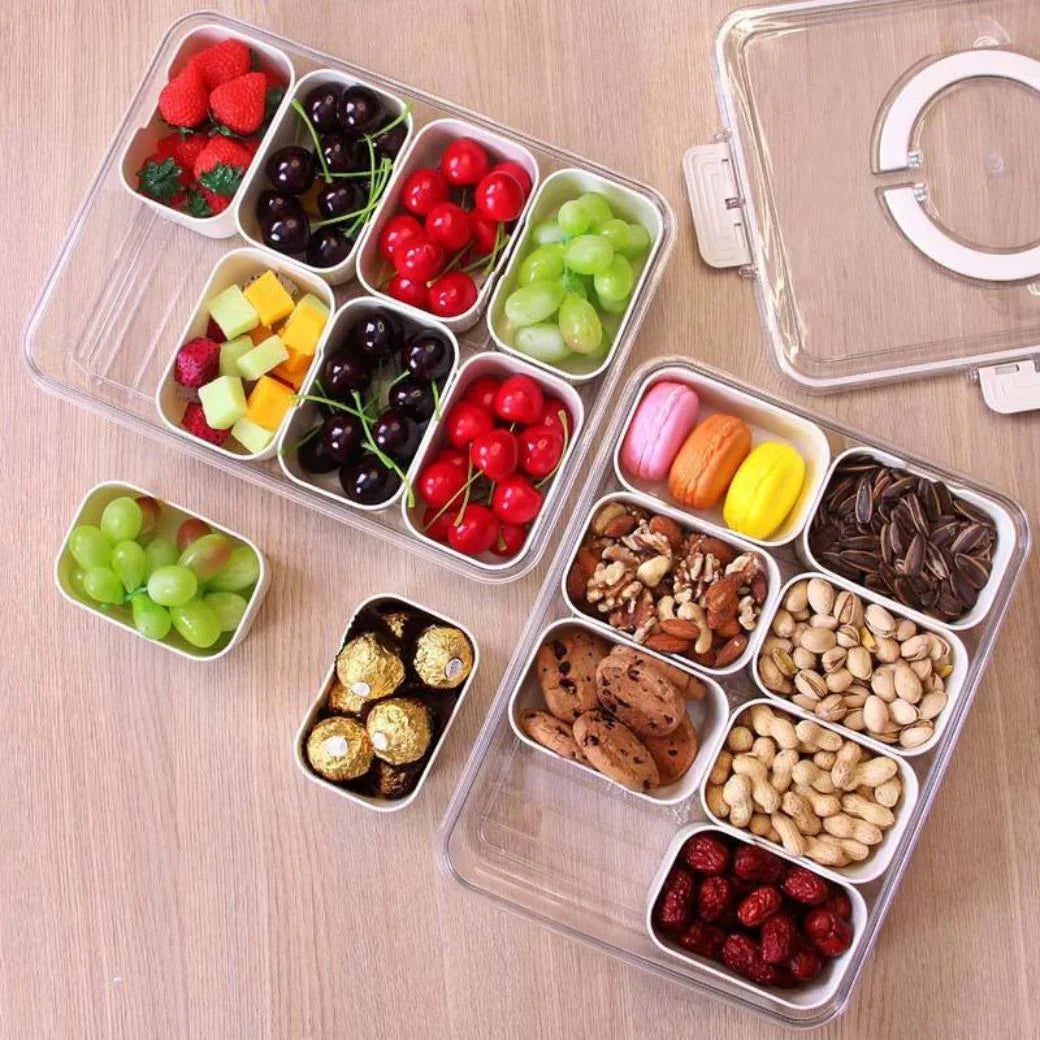 Snackle Storage Organizer – 8-Section Portable Snack Container with Adjustable Dividers - Housious
