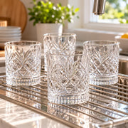 DELLUOGA Set of 6 Prism Cut Whiskey Glasses 205ml | Thick-Walled Wide Mouth Rocks Glasses for Whiskey, Scotch, Bourbon, Cocktails & juices