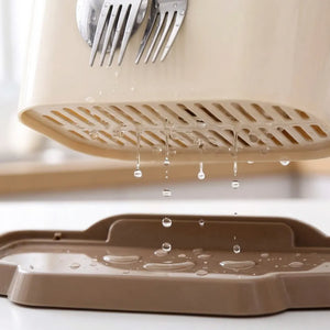 Multi-Functional Plastic Cutlery Holder with Drain Tray | Spoon, Knife, Chopsticks & Utensil Organizer Stand for Kitchen Counter