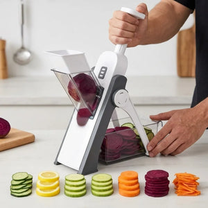 5-in-1 Adjustable Mandoline Vegetable Cutter | Stainless Steel Slicer, Chopper, Grater & French Fries Cutter with Container