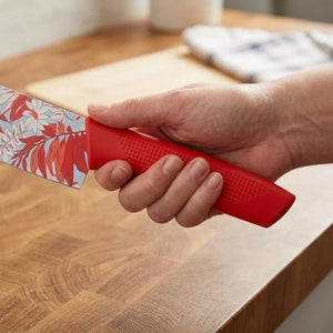 3PCS Printed Kitchen Knife Set | Stainless Steel Multipurpose Knives with Grip Handles | Floral Blade Design for Cutting & Slicing