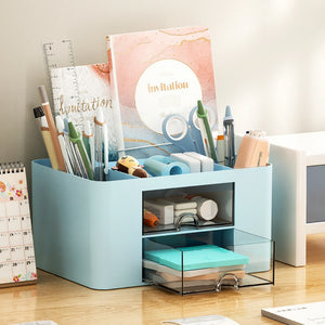 Multi-Functional Desk Organiser with 2 Drawers | Large Capacity Desktop Pen, Pencil & Stationery Storage Holder