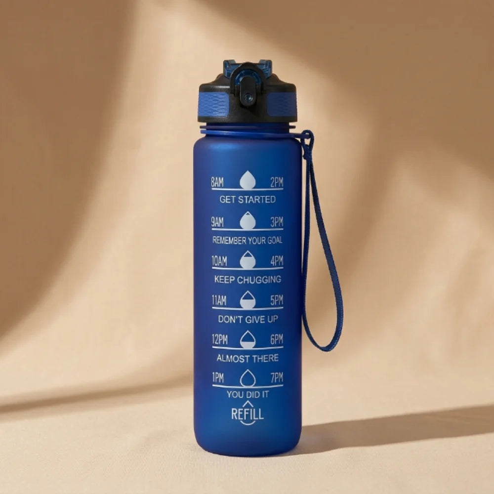 HydraTrack 1000ml Motivational Water Bottle – BPA Free, Leakproof & Unbreakable | Time Marker, Straw, Sipper, Carry Strap & Stickers | Sports Water Bottle for Gym, Office, Travel & Outdoor Activities
