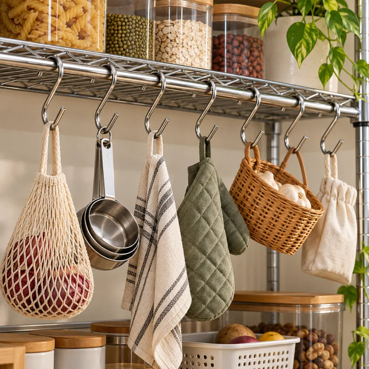 S-Shape Hanging Hooks Set of 8 | Stainless Steel Multipurpose Utility Hooks