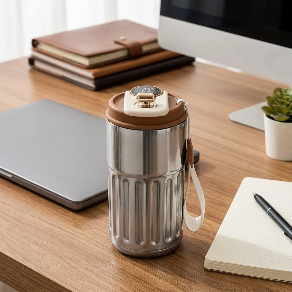Digital Temperature Display Coffee Mug | 316 Stainless Steel Vacuum Insulated Travel Mug with Leakproof Lid | Double Wall Thermal Tumbler