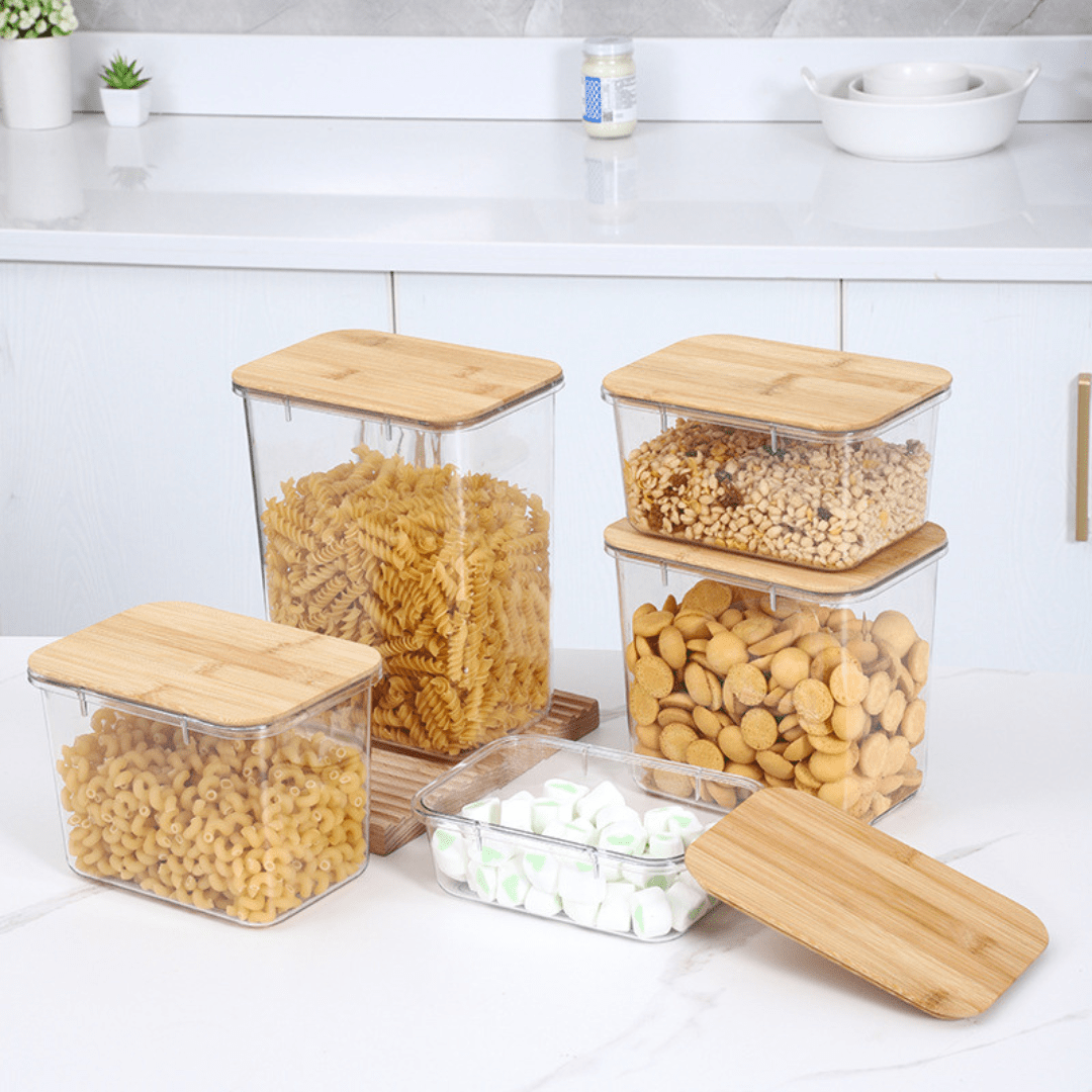 Multi-Purpose Transparent Food Storage Containers with Wooden Lid | Eco-Friendly Kitchen Organization