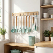 12-Piece Silicone Kitchen Utensil Set with Wooden Handles & Holder | Heat Resistant Non-Stick Cooking and Baking Tools
