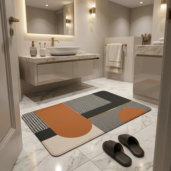 Happy Geometric Door Mat | Anti-Slip Soft Floor Rug | Modern Bathroom & Entrance Home Decor Mat