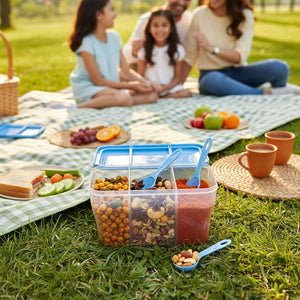 3-in-1 Multipurpose Masala Box with Airtight Containers & 3 Spoons | Transparent Kitchen Storage for Spices, Dry Fruits & Grocery