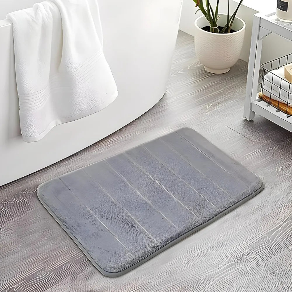 Memory Foam Bathroom Mat 80×50cm | Coral Velvet Super Soft Non-Slip Bath Rug | Quick Water Absorbent & Machine Washable | Grey